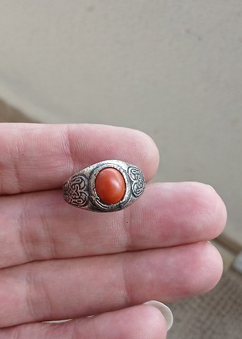 Bohem Tarz Gri Erkek Yüzüğü Kırmızı Taşlı - Görsel 3