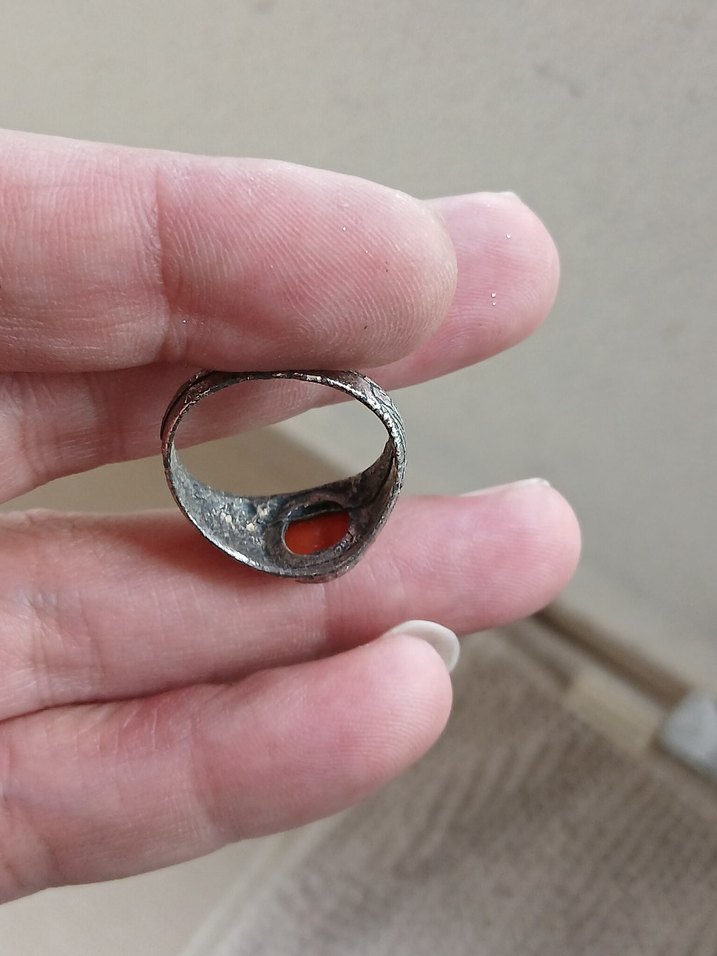 Bohem Tarz Gri Erkek Yüzüğü Kırmızı Taşlı - Görsel 2
