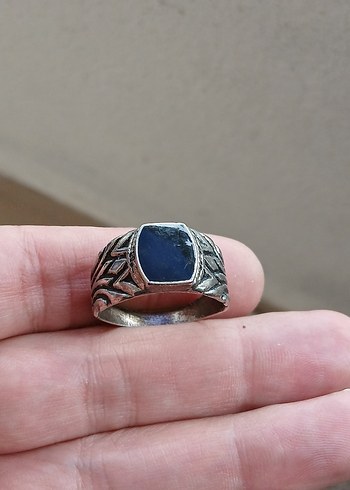 Erkek Vintage Mavi Taşlı Yüzük - Görsel 6