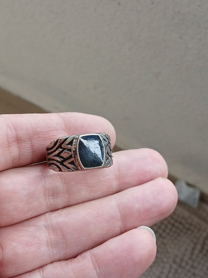 Erkek Vintage Mavi Taşlı Yüzük - Görsel 5