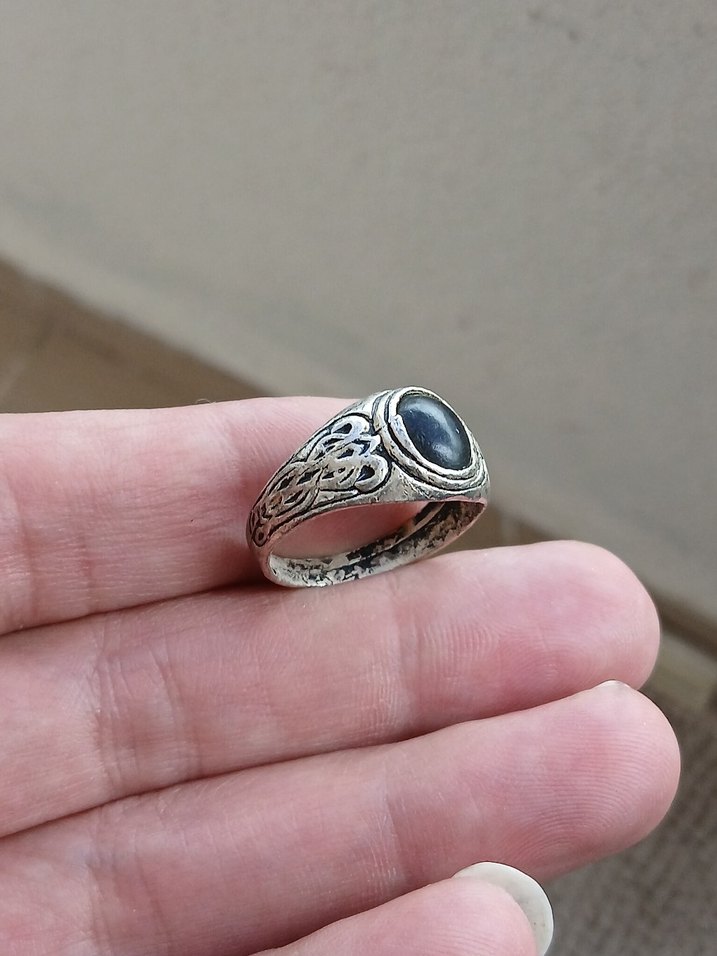 Siyah Taşlı Gotik Erkek Yüzük - Görsel 3