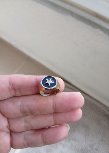 Parlak Mavi Yıldız Desenli Vintage Erkek Yüzüğü - Görsel 2