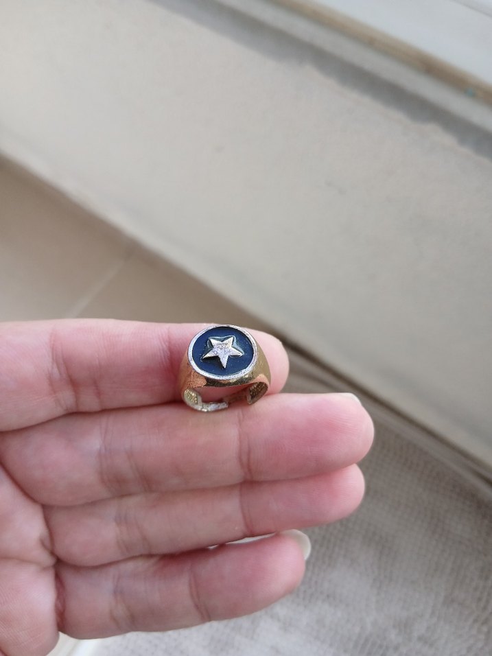 Parlak Mavi Yıldız Desenli Vintage Erkek Yüzüğü - Görsel 2