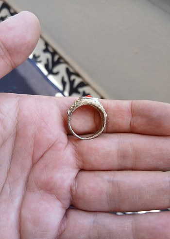 Kırmızı Taşlı Vintage Erkek Yüzük - Görsel 2