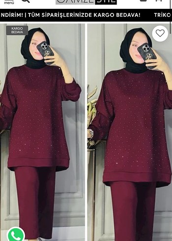 Bordo Payetli Uzun Oversize Takım