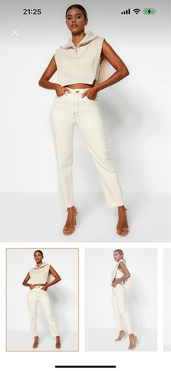 Trendyolmilla Ekru Yüksek Bel Slim Mom Jean