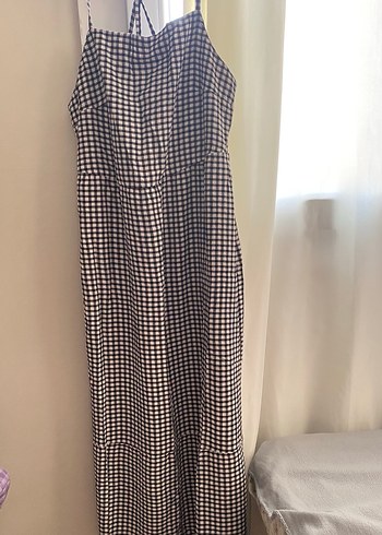 Kareli Askılı Uzun Kadın Elbise - Görsel 2