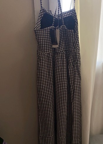 Kareli Askılı Uzun Kadın Elbise - Görsel 3