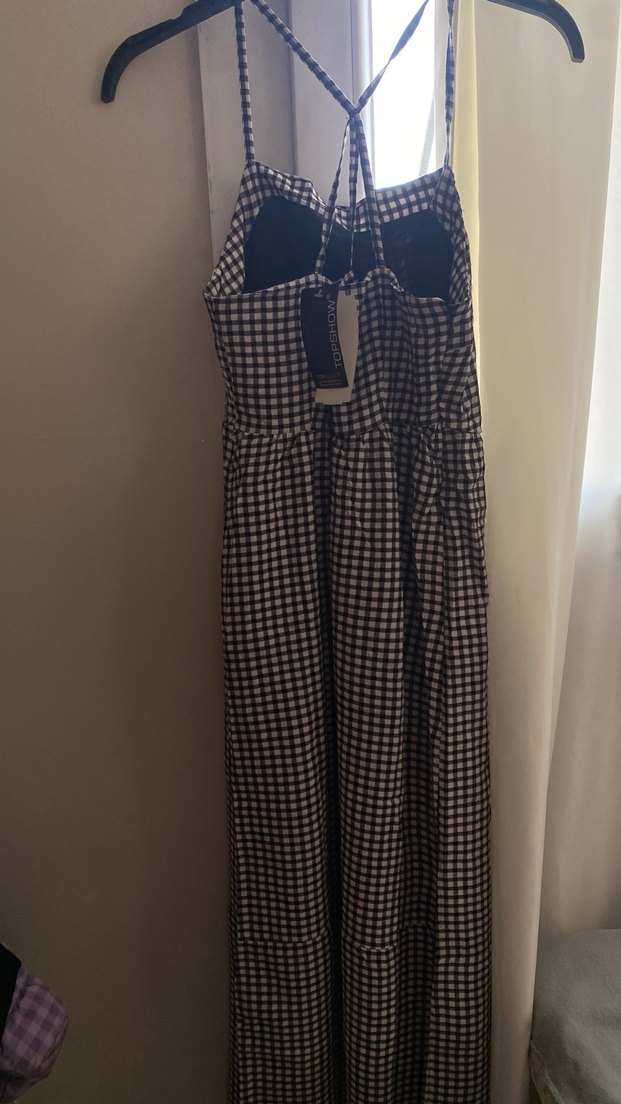 Kareli Askılı Uzun Kadın Elbise - Görsel 3