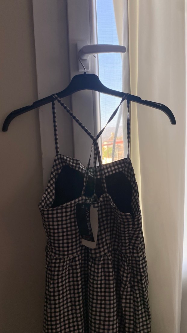 Kareli Askılı Uzun Kadın Elbise - Görsel 4