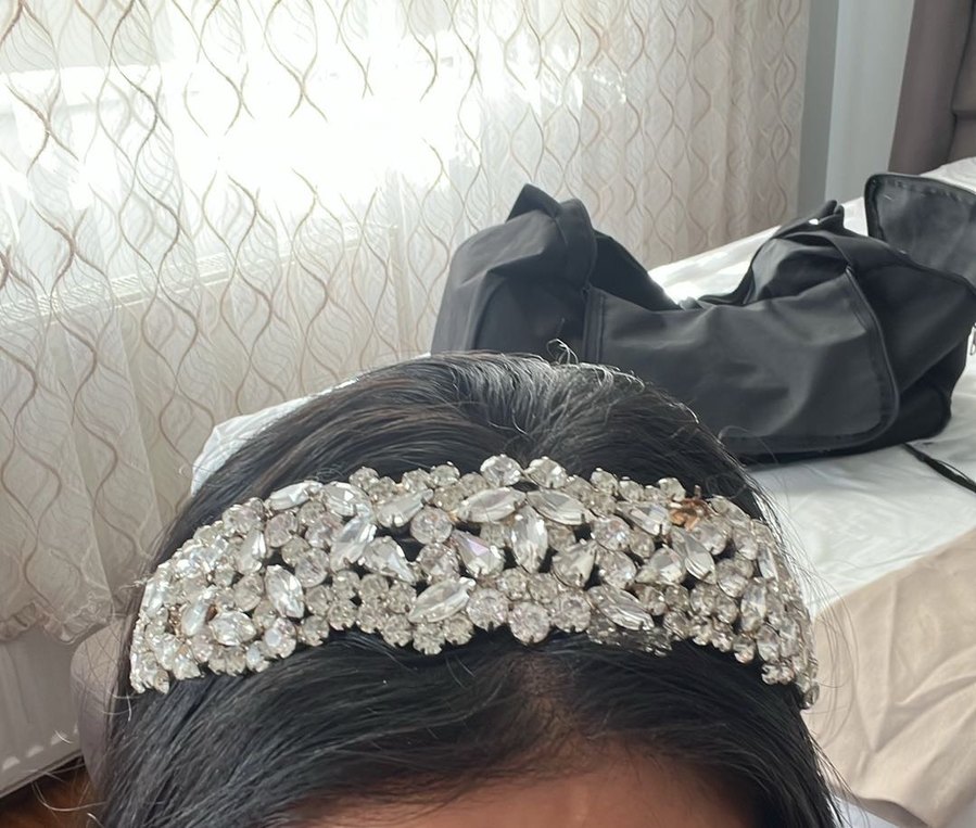 Vintage Beyaz Payetli Gelin Tacı - Görsel 3