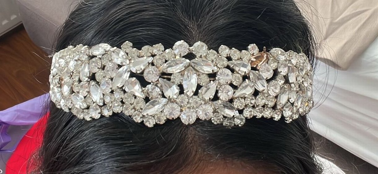 Vintage Beyaz Payetli Gelin Tacı - Görsel 4