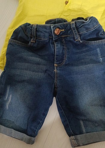 Sarı Düğmeli Tişört ve Kot Şort erkek çocuk - Görsel 7