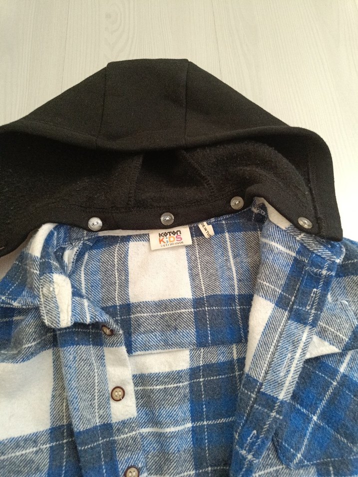 Kapüşonlu Mavi Ekose Erkek Gömlek - Görsel 2