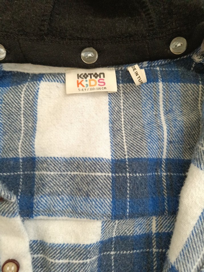 Kapüşonlu Mavi Ekose Erkek Gömlek - Görsel 3