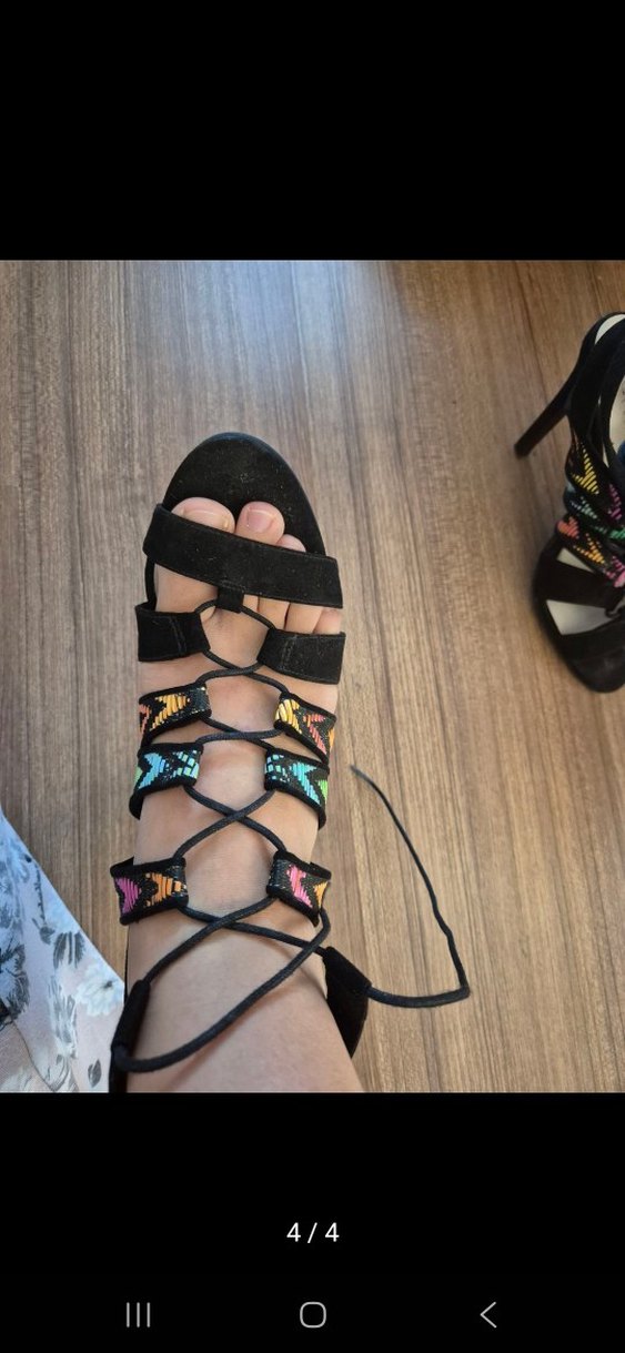 Renkli Yılan Desenli Bohem Topuklu Kadın Ayakkabı - Görsel 4