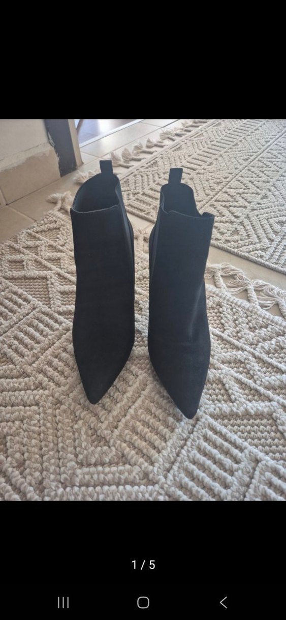 Siyah Süet Stiletto Topuklu Kadın Bot - Görsel 2