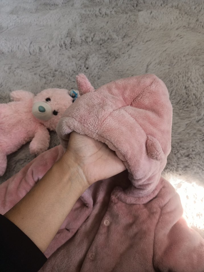 Kız Çocuk Pembe Kapüşonlu Kürklü Mont - Görsel 5