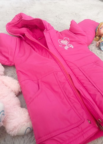 Kız Çocuk Pembe Kapüşonlu Nakışlı Mont - Görsel 4