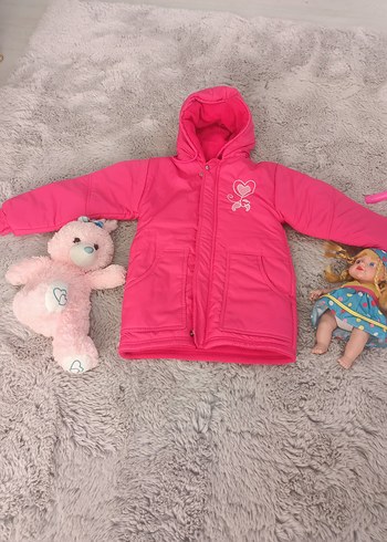 Kız Çocuk Pembe Kapüşonlu Nakışlı Mont - Görsel 7