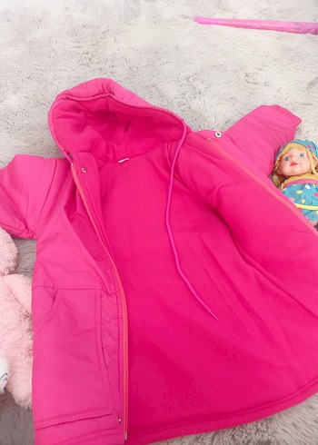 Kız Çocuk Pembe Kapüşonlu Nakışlı Mont - Görsel 6