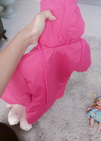 Kız Çocuk Pembe Kapüşonlu Nakışlı Mont - Görsel 3