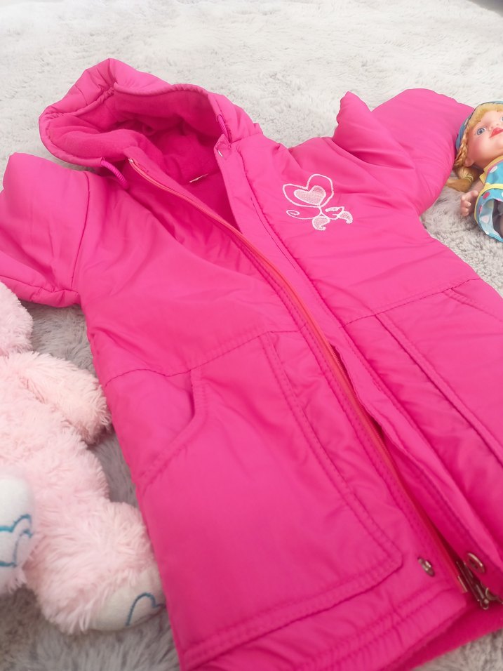 Kız Çocuk Pembe Kapüşonlu Nakışlı Mont - Görsel 4