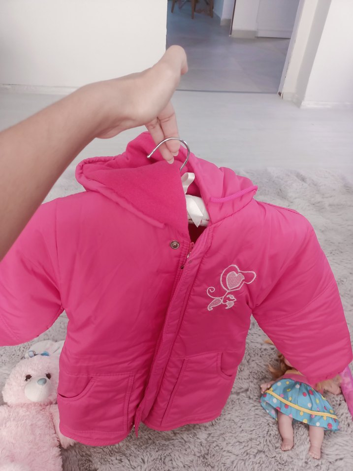 Kız Çocuk Pembe Kapüşonlu Nakışlı Mont - Görsel 2