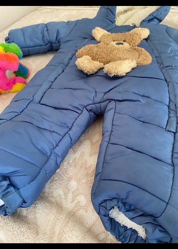 Mavi Bebek Astronot Tulum, Kürklü Kapüşonlu, Ayıcık Detaylı - Görsel 4