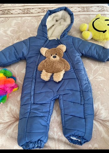 Mavi Bebek Astronot Tulum, Kürklü Kapüşonlu, Ayıcık Detaylı - Görsel 2