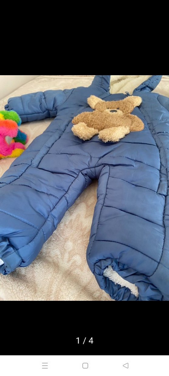 Mavi Bebek Astronot Tulum, Kürklü Kapüşonlu, Ayıcık Detaylı - Görsel 4