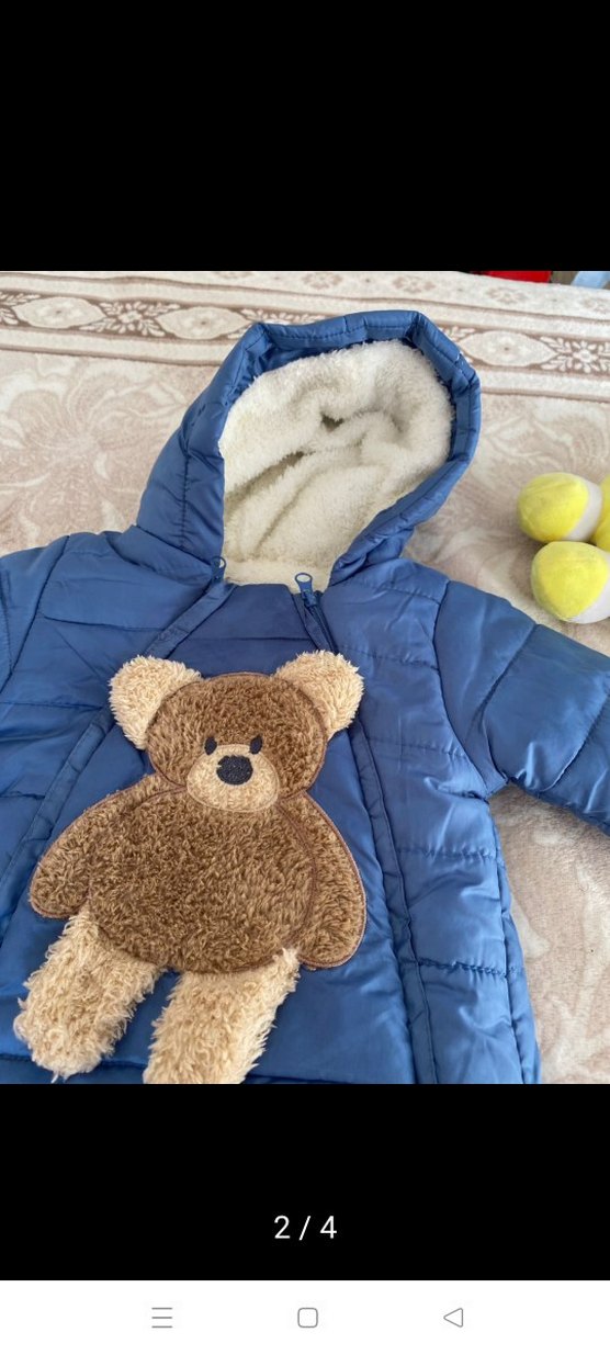 Mavi Bebek Astronot Tulum, Kürklü Kapüşonlu, Ayıcık Detaylı - Görsel 3