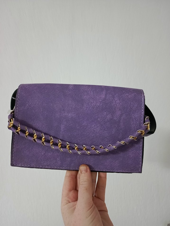 Mor Süet Zincir Detaylı Kadın Çanta - Görsel 4
