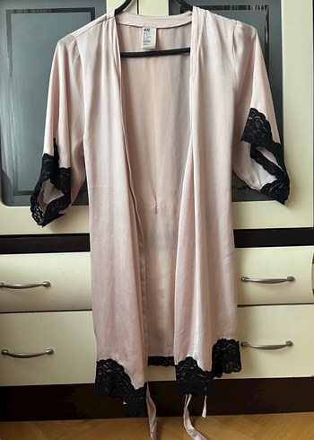 H&M Dantel Detaylı Midi Pembe Sabahlık - Görsel 4