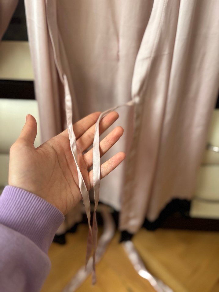 H&M Dantel Detaylı Midi Pembe Sabahlık - Görsel 5