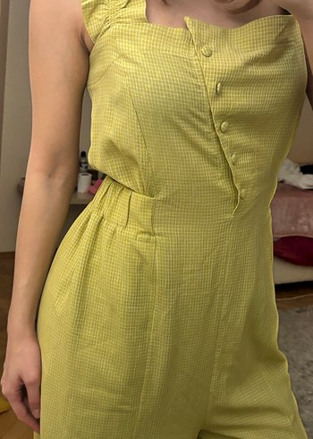 Sarı Düğmeli Midi Tulum - Görsel 4