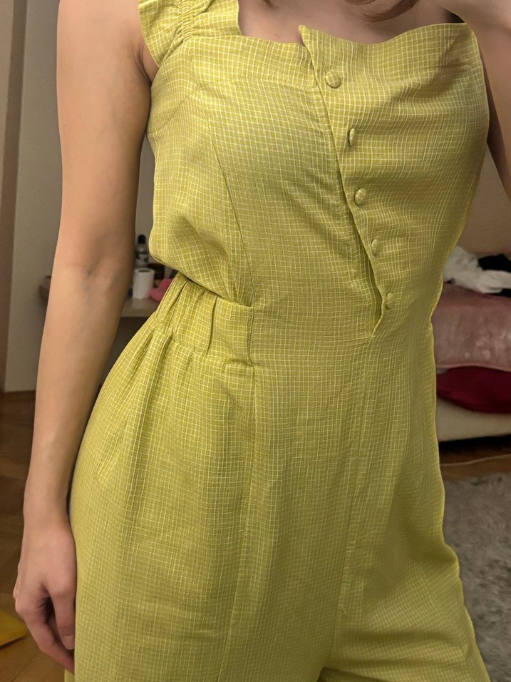 Sarı Düğmeli Midi Tulum - Görsel 4