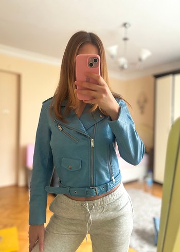 Zara Mavi Deri Ceket - Görsel 4