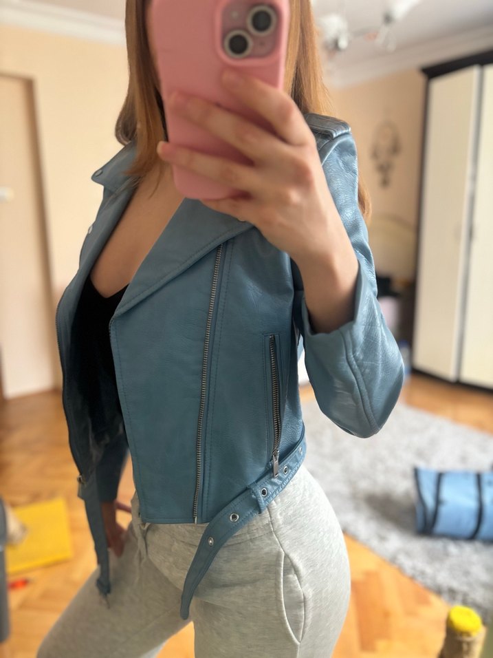 Zara Mavi Deri Ceket - Görsel 2