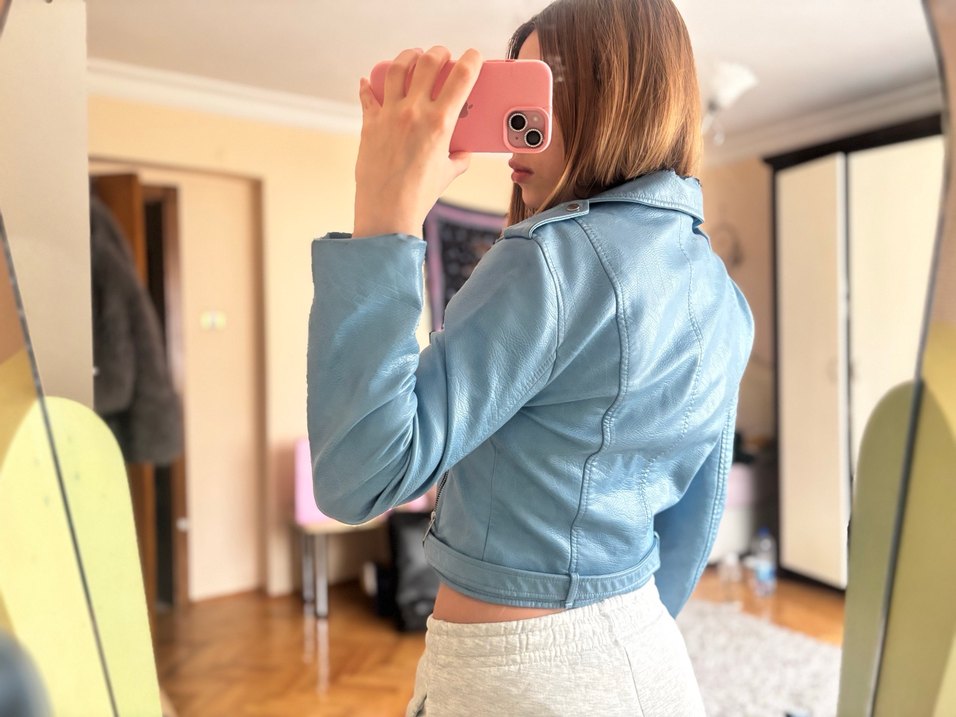 Zara Mavi Deri Ceket - Görsel 5
