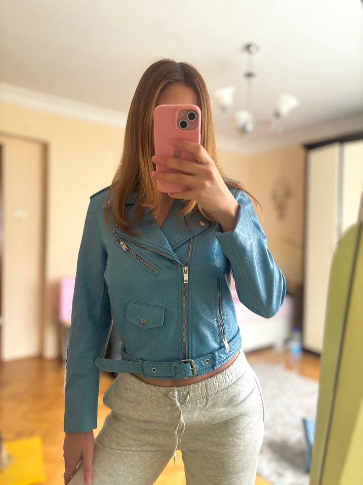 Zara Mavi Deri Ceket - Görsel 4