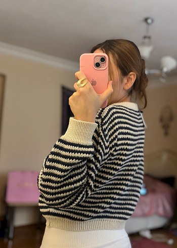 Çizgili Örgü Hırka - Görsel 4