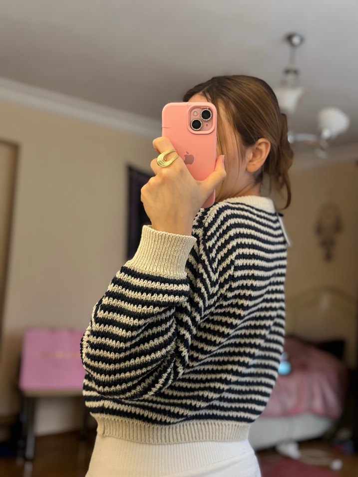 Çizgili Örgü Hırka - Görsel 4