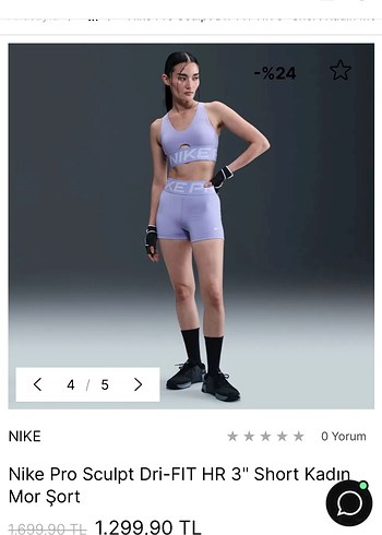 xs Beden mor Renk nike pro sculpt dri fit şort