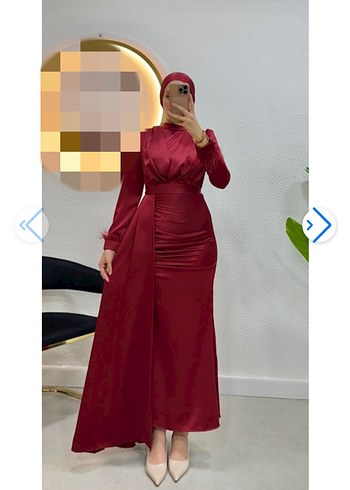 Abiye Bordo Drapeli Uzun Abiye Elbise