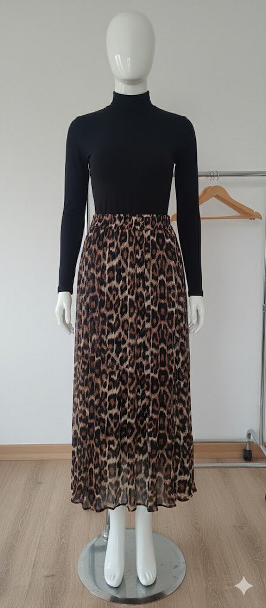 Leopar Desenli Kadın  Piliseli Etek - Görsel 3