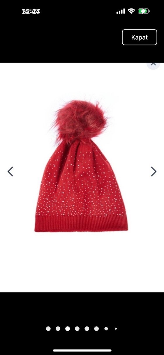 Kırmızı Parlak Kürklü Kadın Bere - Görsel 3