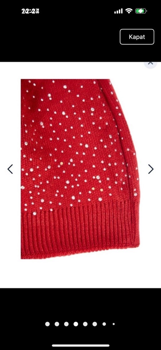 Kırmızı Parlak Kürklü Kadın Bere - Görsel 4