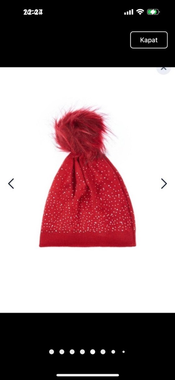 Kırmızı Parlak Kürklü Kadın Bere - Görsel 5