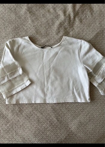 Kadın beyaz Kısa Kollu Crop Top - Görsel 2